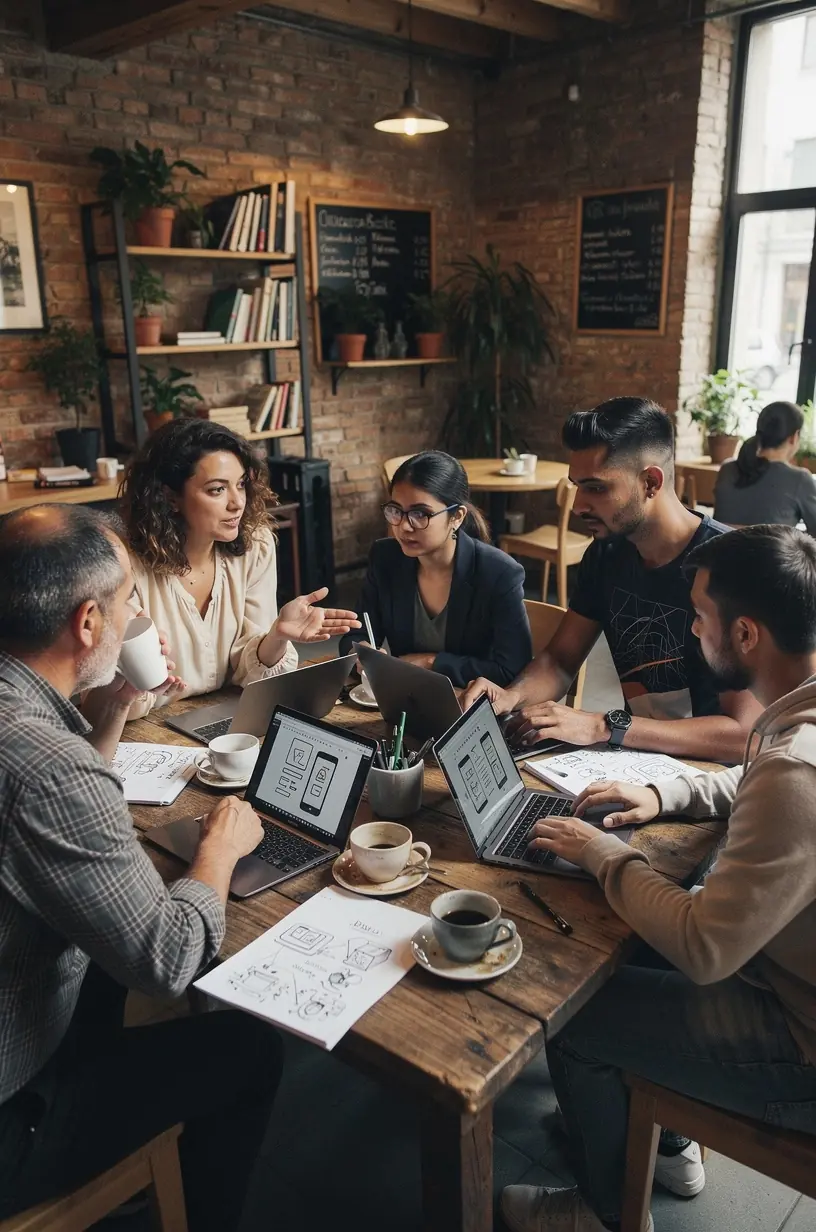 Un specialist explicând comunității locale modul de utilizare a unei aplicații mobile pentru gestionarea resurselor energetice.